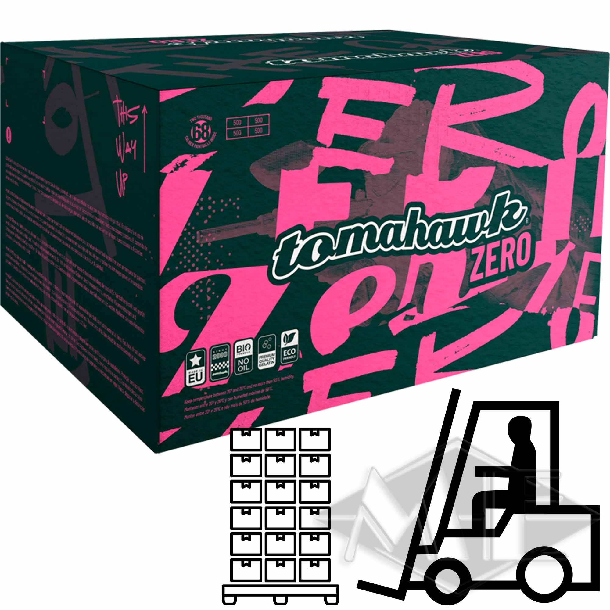 Tomahawk "Zero" paintballs, 130 boxes 1/1 Pallet Box, Zero, Tomahawk, Paket, Verpackung