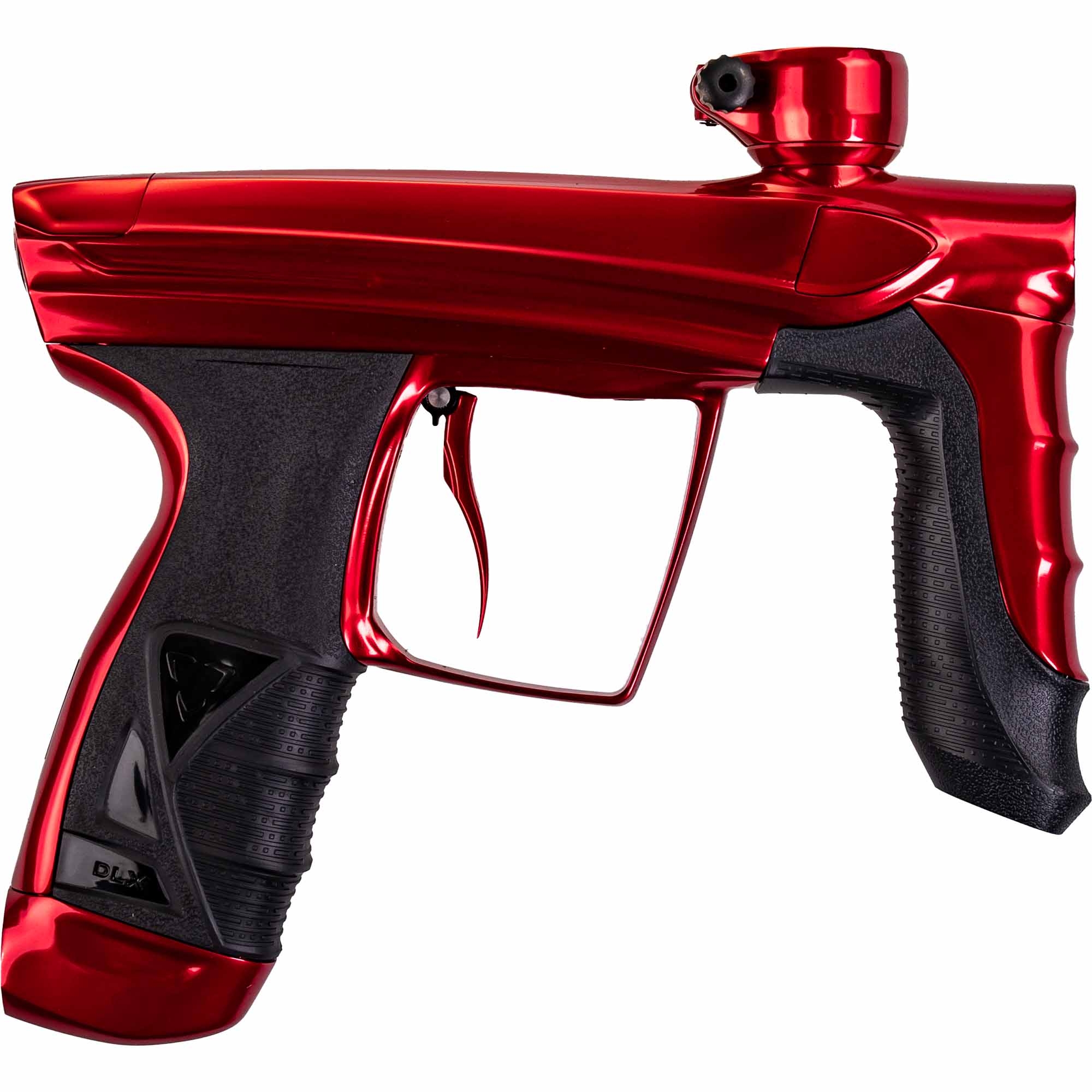 DLX Luxe® AIRE marker, polished red Paintball-Waffe, rote Farbe, Griff mit Pistolenform, Auslöser, Gas-Tank