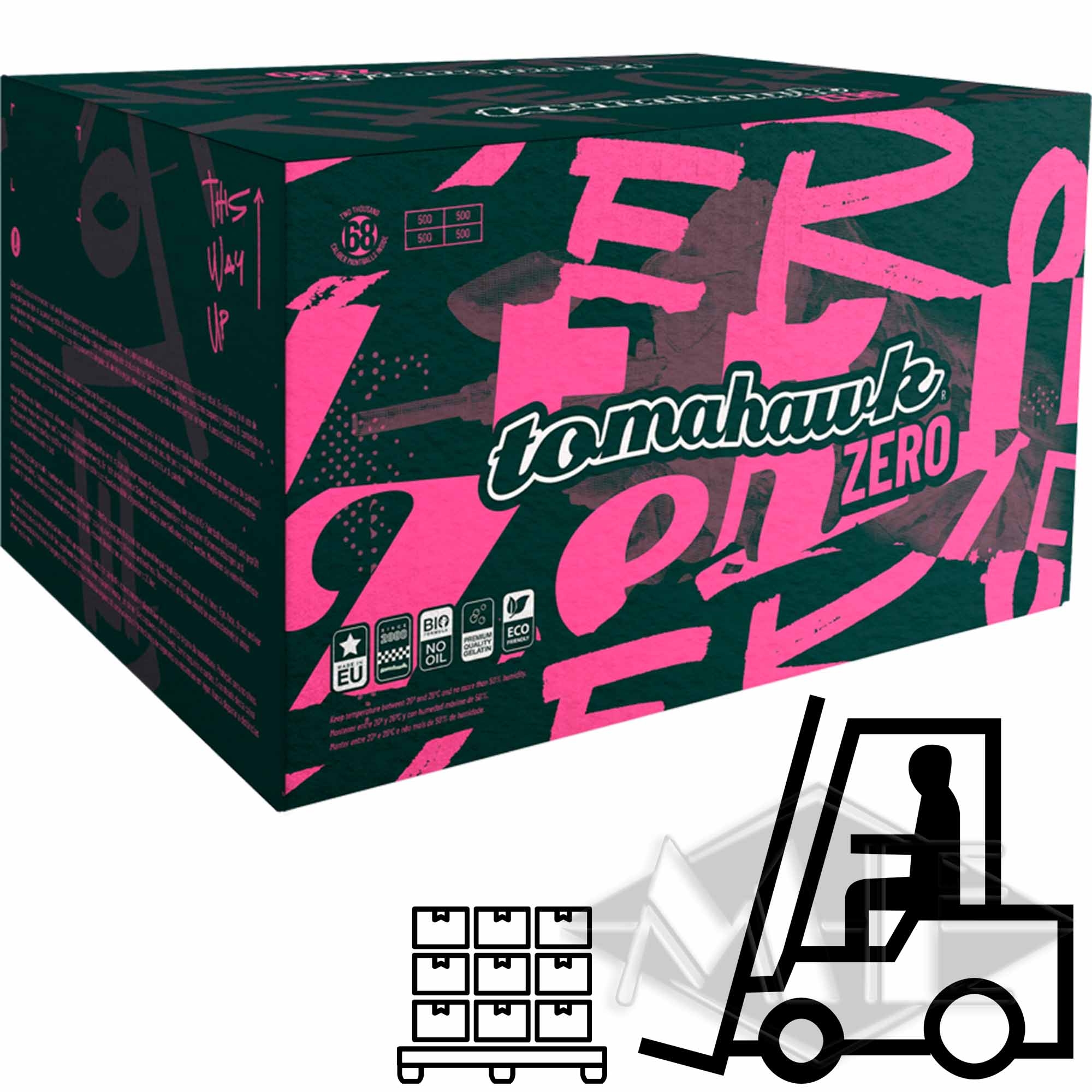 Tomahawk "Zero" paintballs, 65 boxes 1/2 Pallet Tonkahawk, Zero, Box, Verpackung, Karton