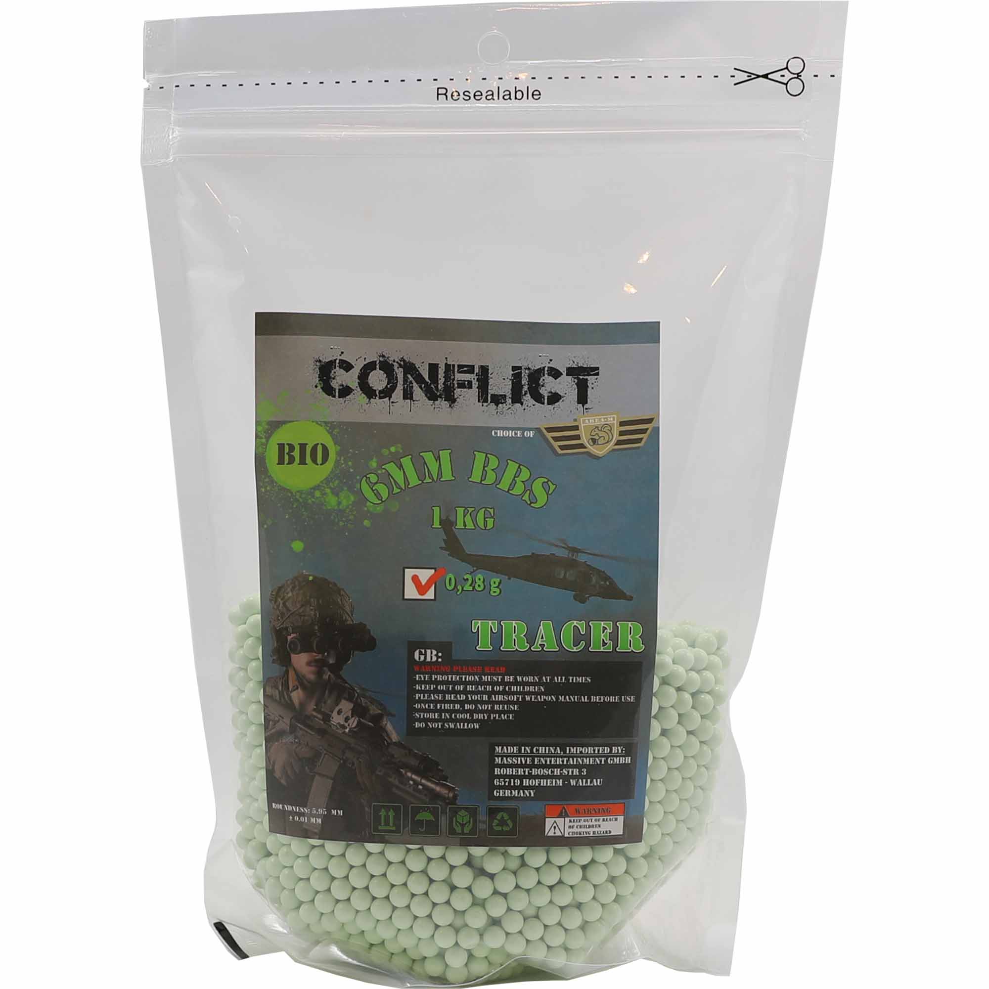 CONFLICT BIO BBs TRACER 6mm 0,28g 1kg Bag CONFLICT BIO BBs TRACER 6mm 0,28g 1kg Bag