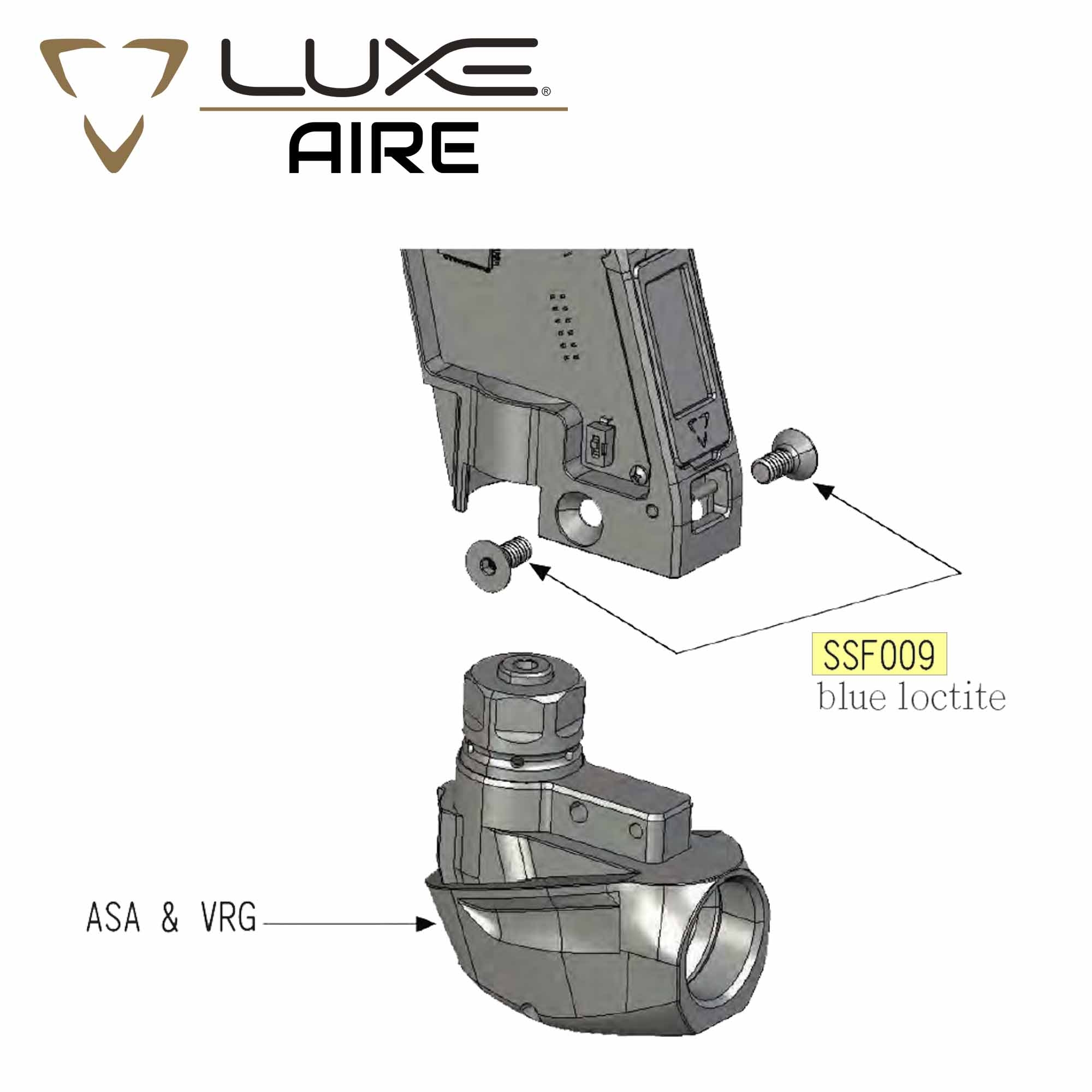 Luftdüse, Ventil, Gehäuse, Schnittstelle, ASA VRG, laser, sensor, blau loctite, montage, schraube