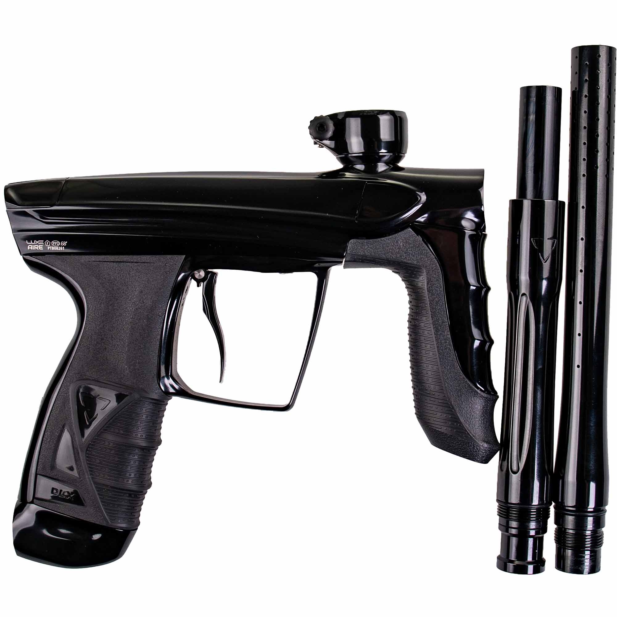 DLX Luxe® AIRE marker, polished black Paintball-Pistole, Schwarz, Pistolengriff, CO2/Luftwaffe Waffe, Lauf-Set