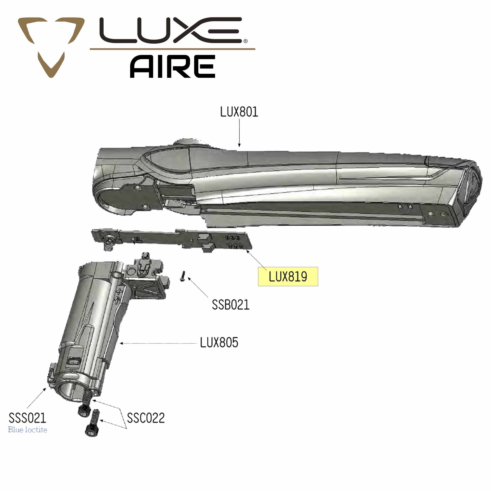 LUXE AIRE, LUX801, Akkugerät, Schraubensystem, Loctite blau