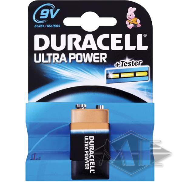 9V Duracell Ultra Power 9V block battery, blister 9V Duracell Ultra Power 9V block battery, blister