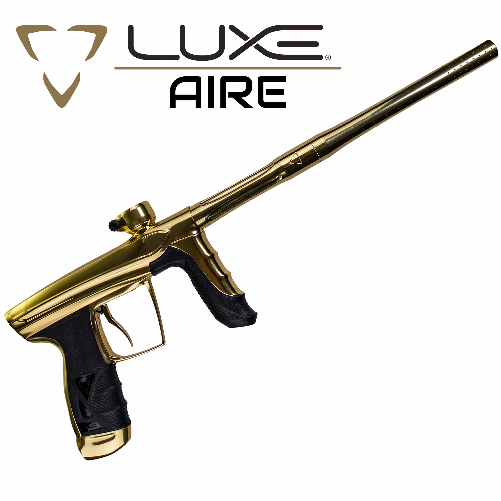 DLX Luxe® AIRE marker, polished gold paintball-gun, gold, pistol, airsoft, long-barrel