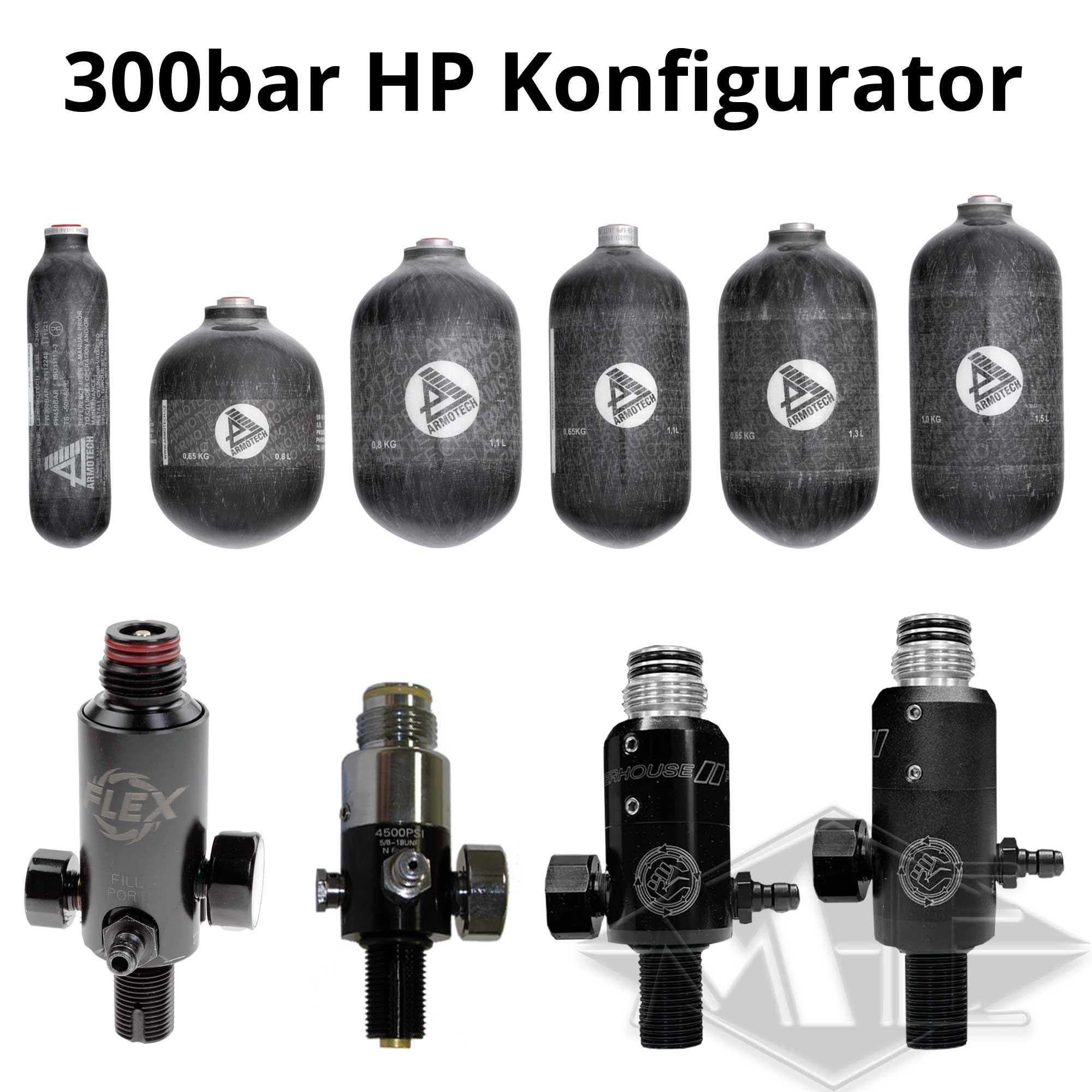 300bar HP systems (bottle with regulator) Munition, Granate, Waffe