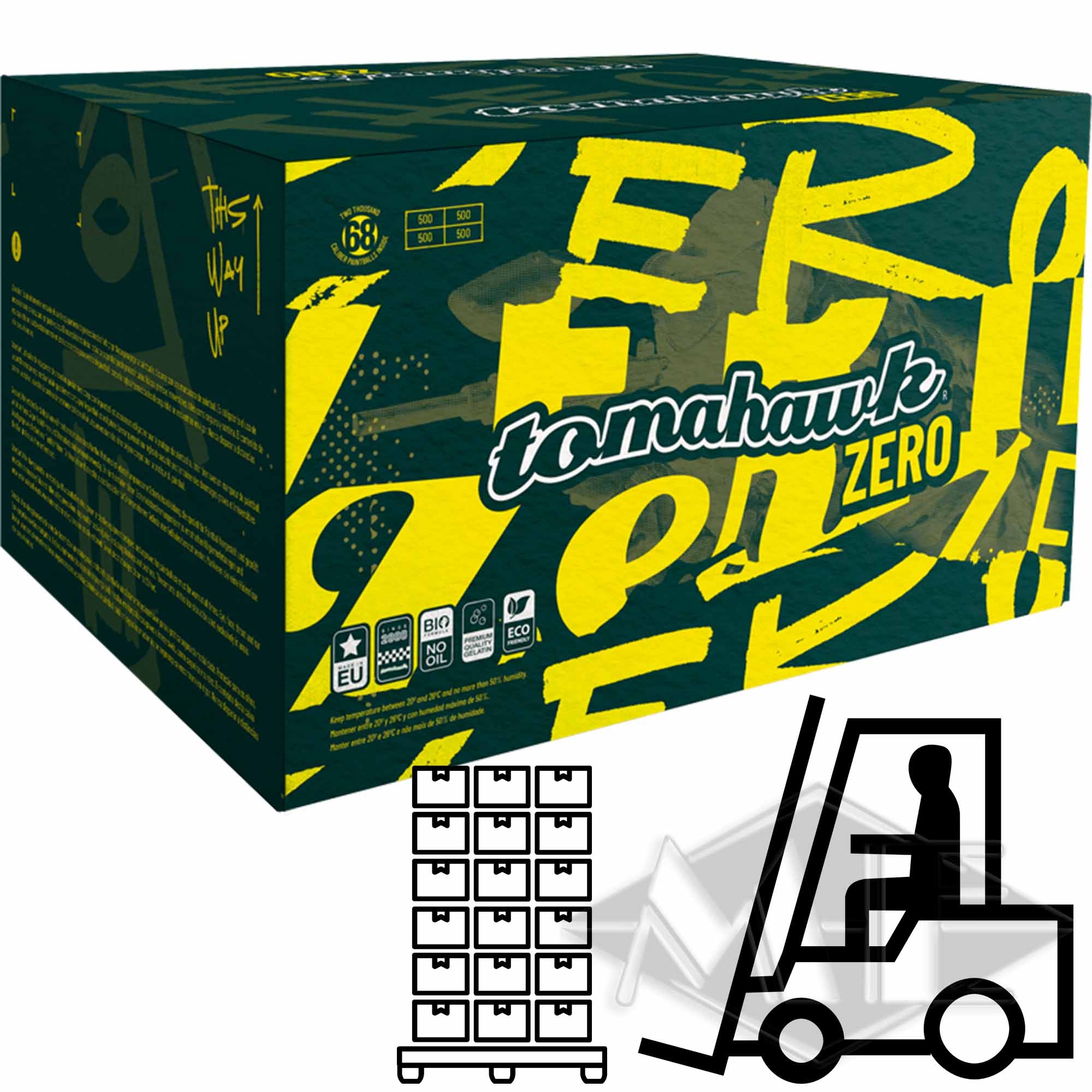 Tomahawk "Zero" paintballs, 130 boxes 1/1 Pallet Limonadenbox, Zero, Tonic, Kastenverpackung, Verpackungskarton