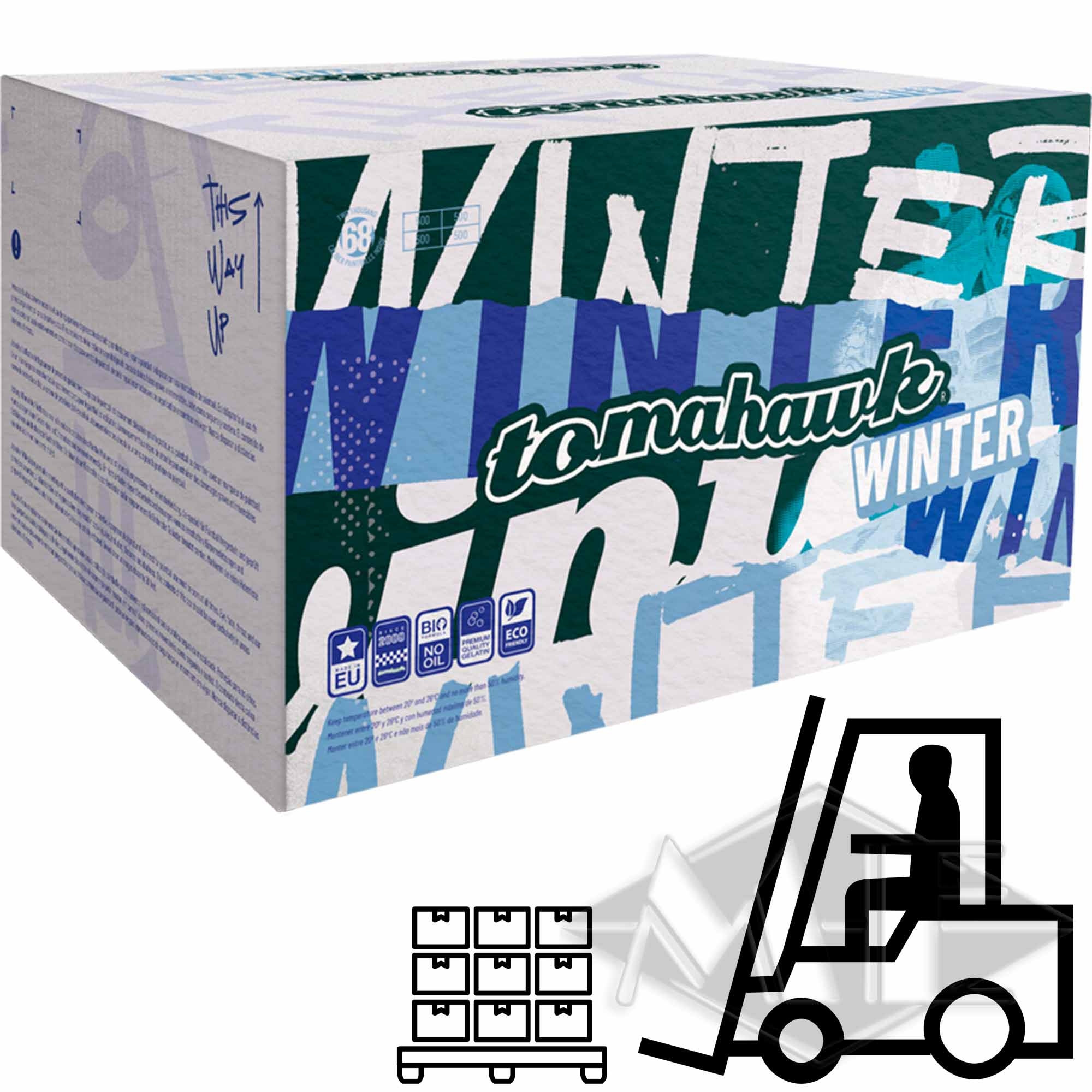 Tomahawk "Winter" paintballs, 65 boxes 1/2 Pallet Winter, Gehäuse, Kartonbox, Frostig, Tomahawk