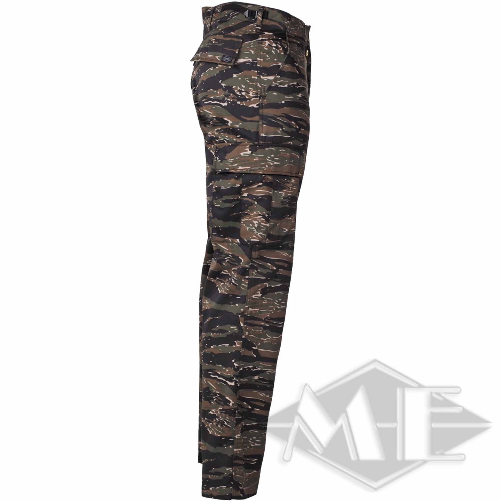 US combat trousers, BDU, tiger stripe camouflage, pants, cargo pockets, military, camo