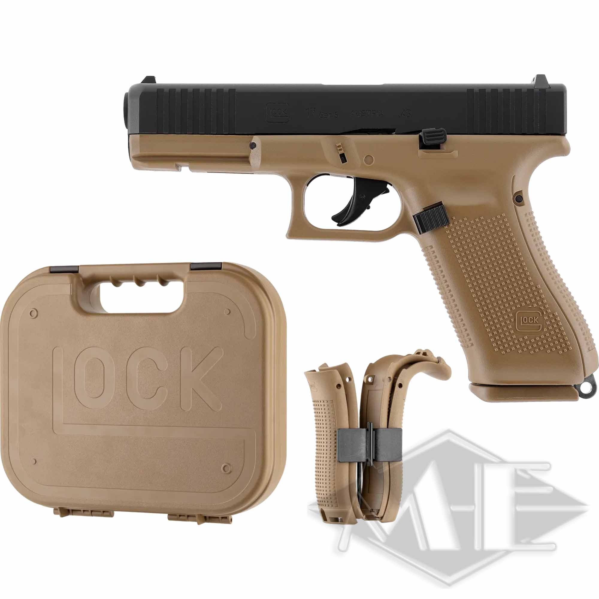 Pistole, Glock 17 Gen5, beige-schwarz, Transportkoffer, Ersatzmagazine