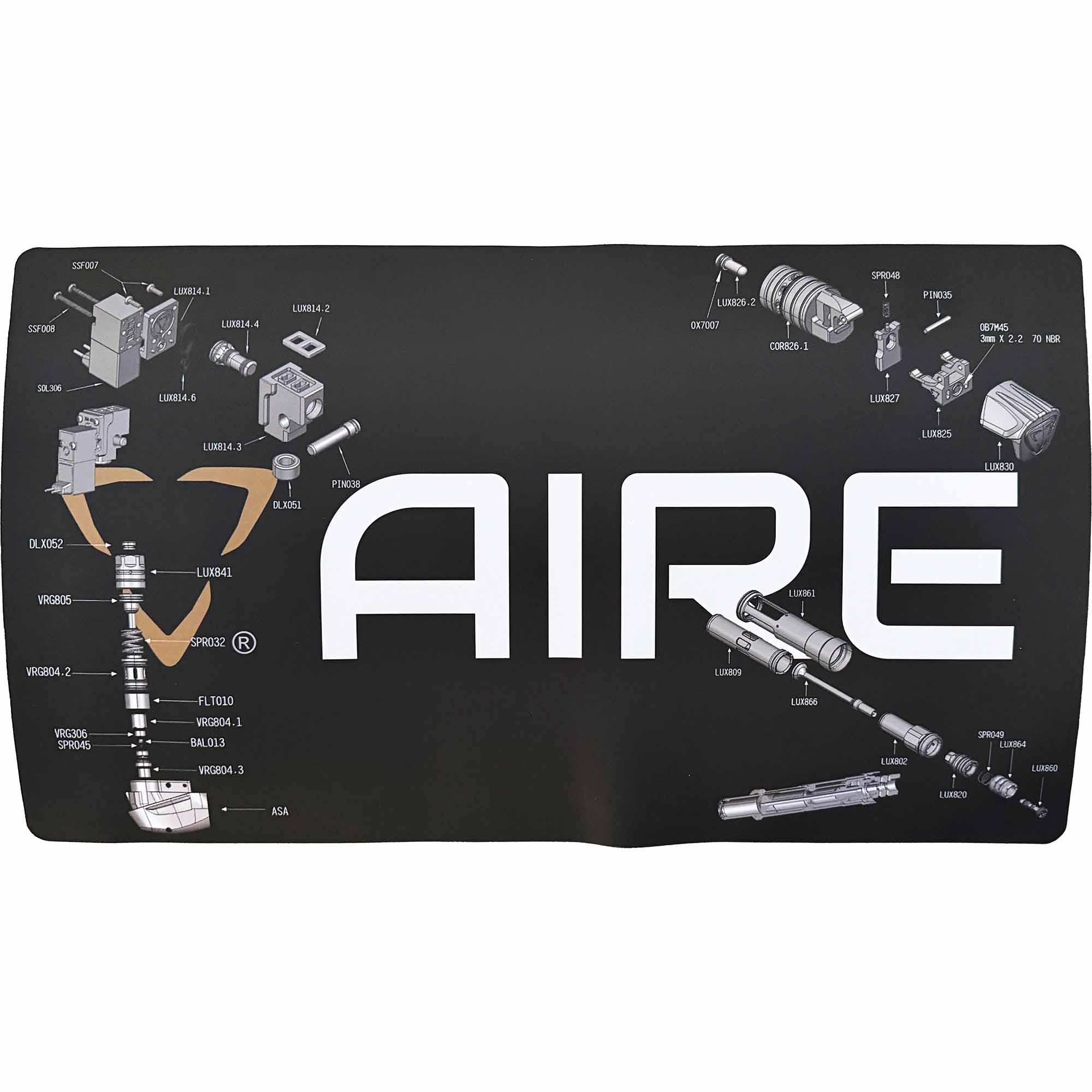 DLX Luxe® AIRE Custom Tech Mat matte schwarz mat, arbeitsmatte, schrauberset, mechanische bauteile, montage diagramm, matte schwarz mat, arbeitsmatte, schrauberset, mechanische bauteile, montage diagramm