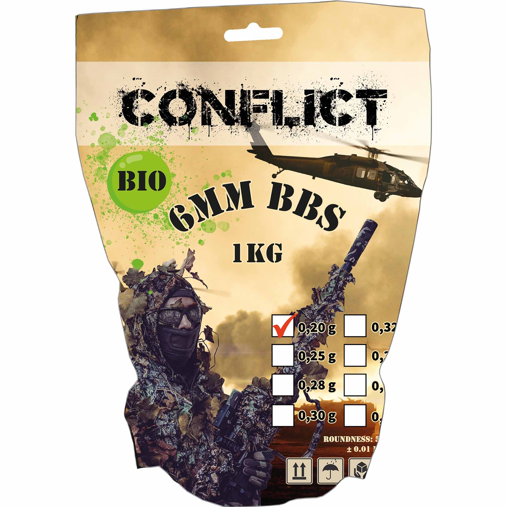 CONFLICT BIO BBs 6mm 0,20g 1kg Bag Hubschrauber, Transport, Fahrzeug, Werbung, Plakat
