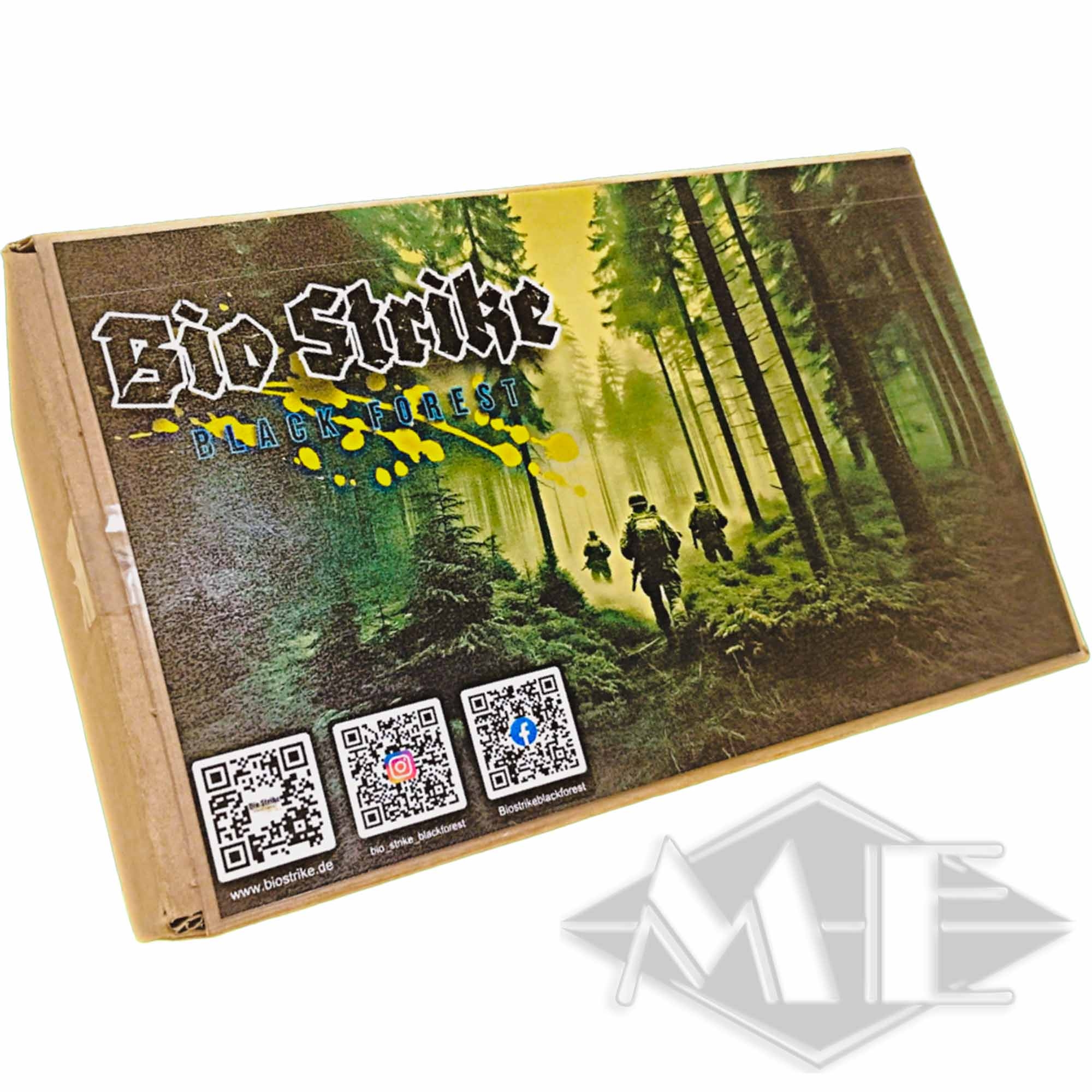 BioStrike Black Forest Testkit 100 Finns, cal. 68 Brettspiel, Box, Wald, braune Box, Verpackung