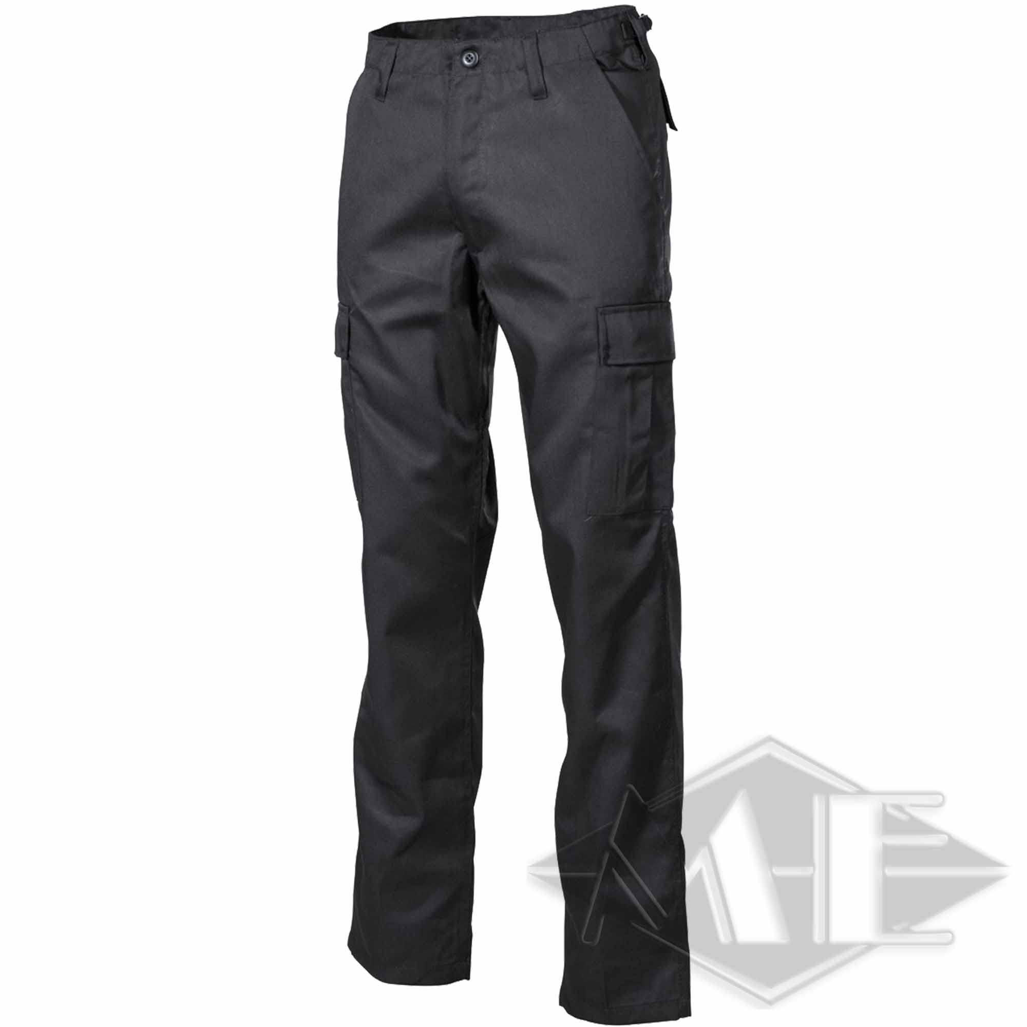 US combat pants, BDU, black Cargohosen, Schwarz, Rechtecktaschen, Gürtelschlaufen, Knopfverschluss
