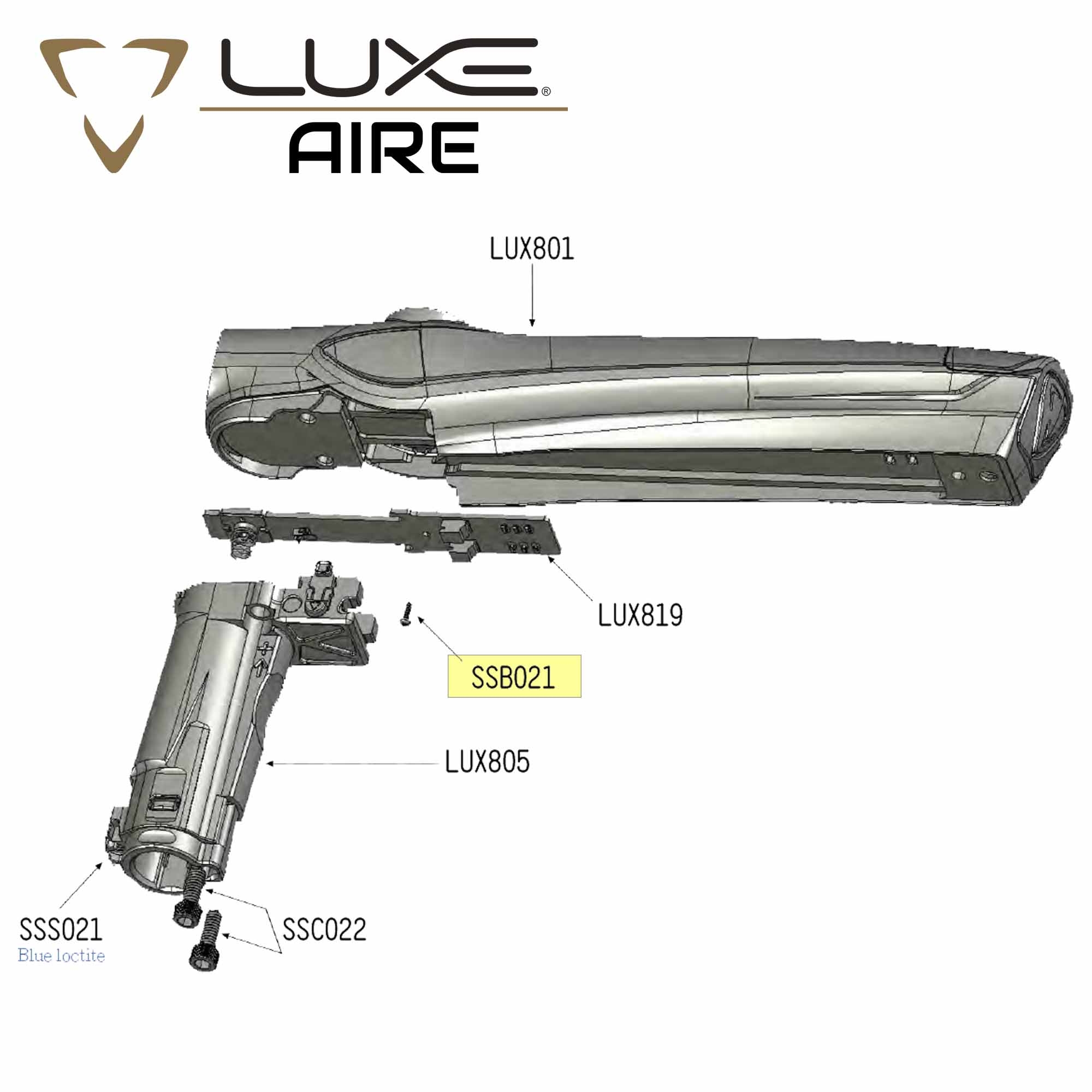 Luxe Aire, Verbrauchsmaterial, exploded view, blue loctite, Bauteile