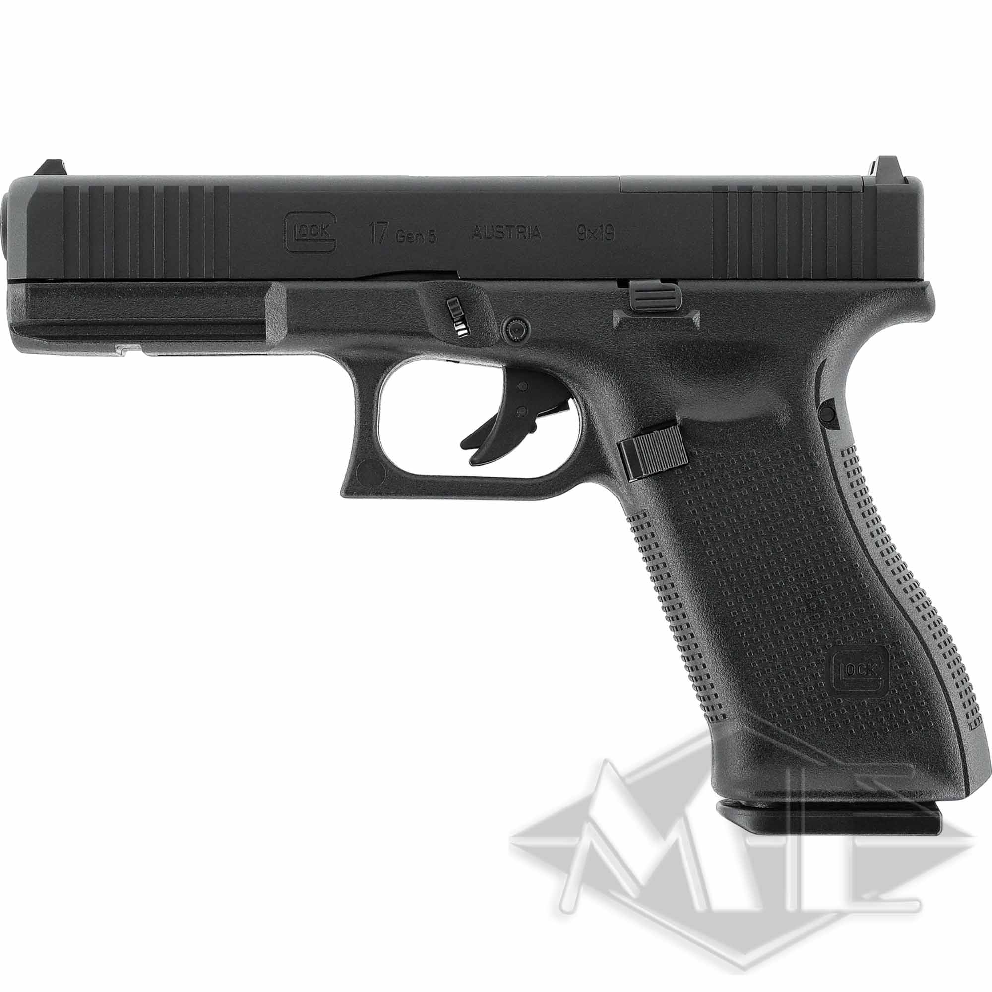 Pistole, schwarz, 9 mm, Kunststoffgriff, halbautomatisch