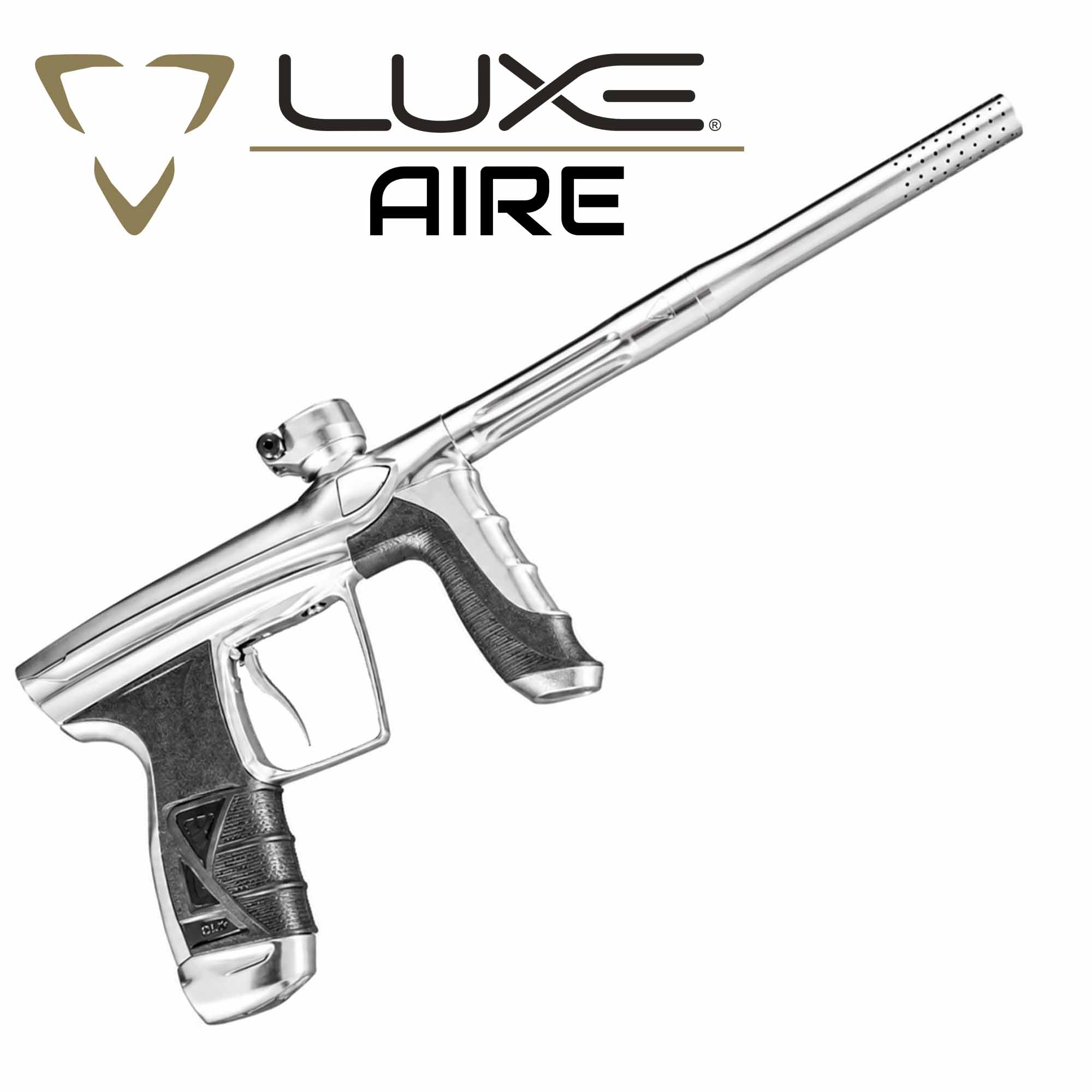 DLX Luxe® AIRE marker, polished white Paintballwaffe, Marker, Silberfinish, Barrel, Luftdruckwaffe