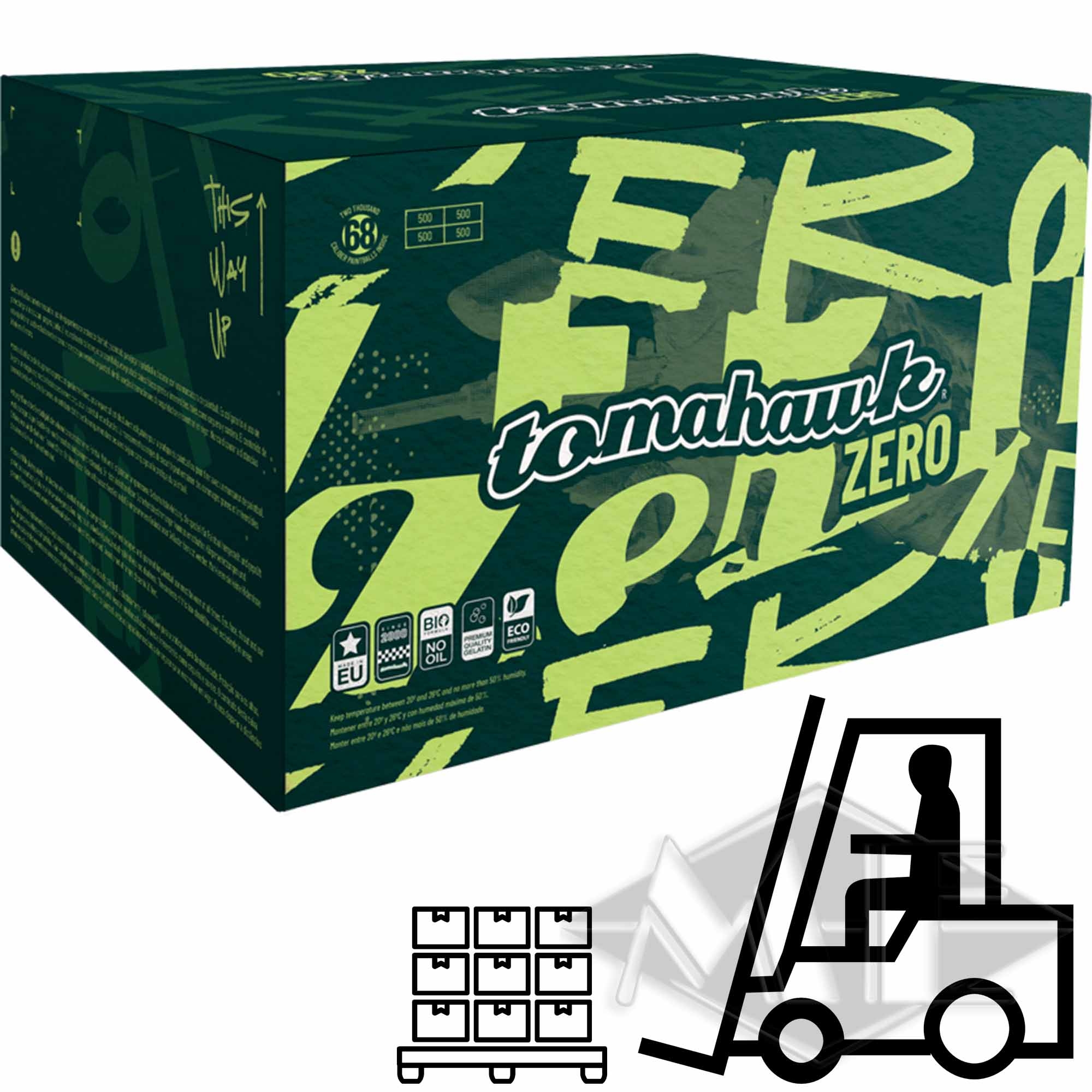 Tomahawk "Zero" paintballs, 65 boxes 1/2 Pallet Gebrauchtwaren-Box, Kartonbox, Zero-Softdrink, Teepackung, Kartonverpackung