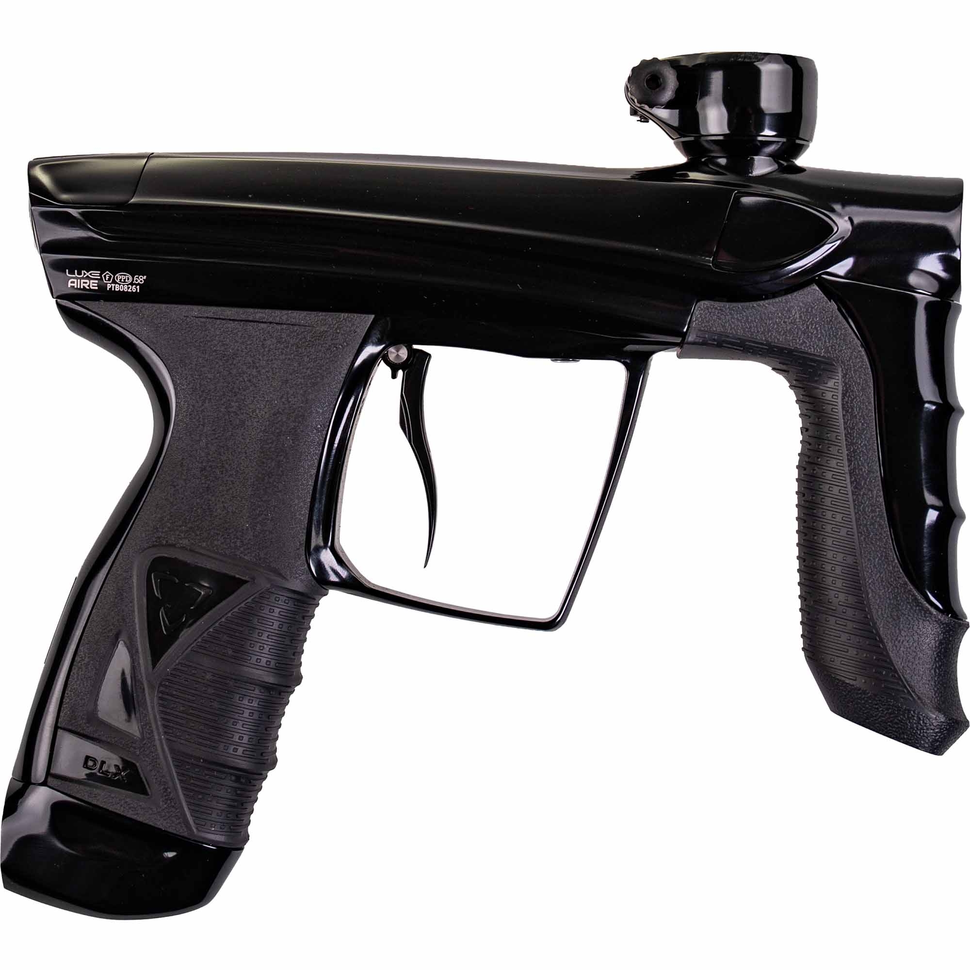 DLX Luxe® AIRE marker, polished black Paintball-Pistole, Griff-Grip, schwarz, CO2-Antrieb, Zubehörgriff