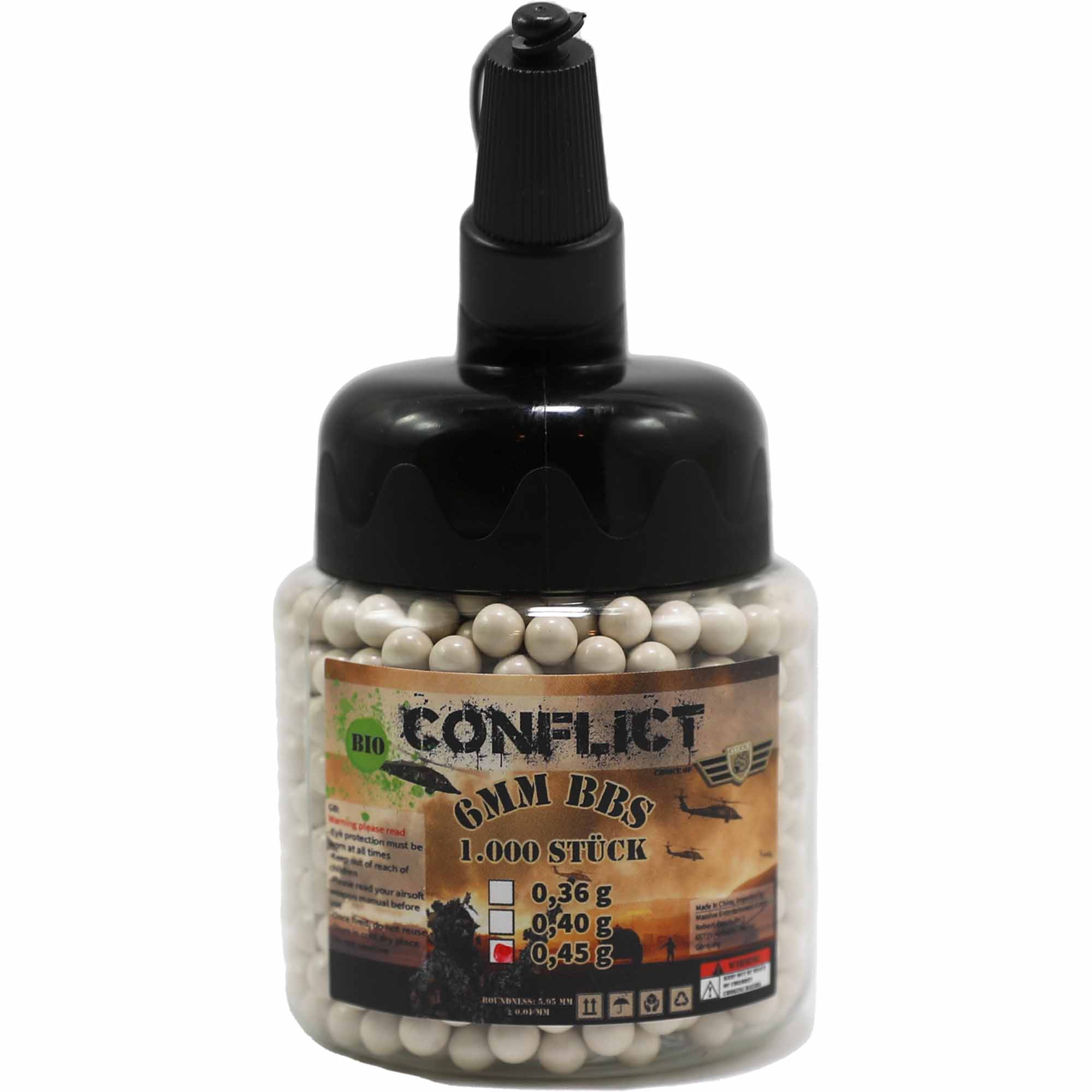 CONFLICT BIO BBs 6mm 0,45g 1.000 Pieces Bottle CONFLICT BIO BBs 6mm 0,45g 1.000 Pieces Bottle